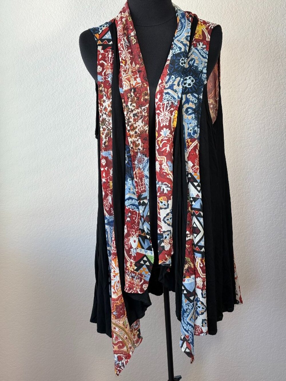 Ali Miles XL Tunic Vest Boho Patchwork Longline Open Front Layering Piece